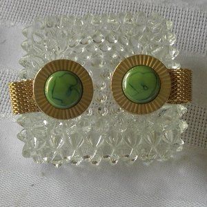 Cufflinks, Vintage, Jade Green Stone, Gold Links